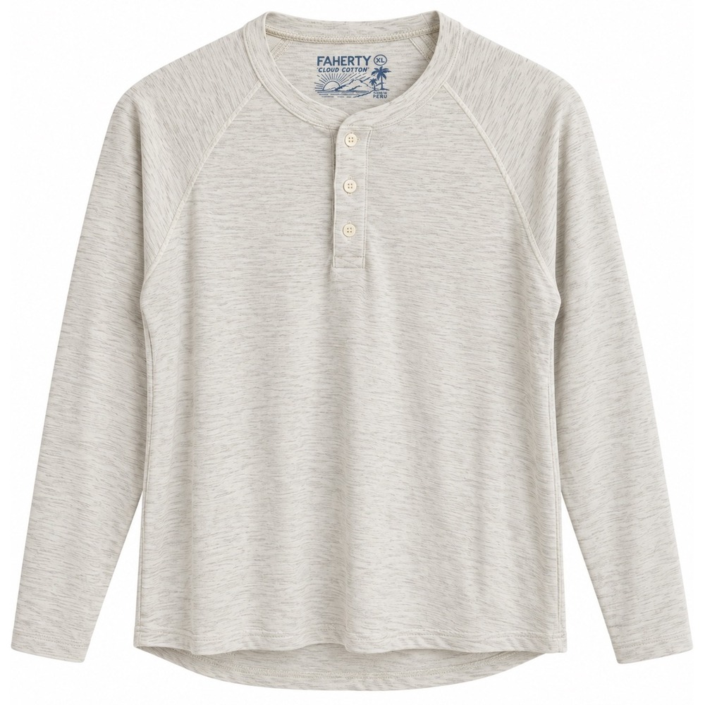 Faherty Cloud Cotton Henley Mens XL Oatmeal Heather Long Sleeve Pima Modal Shirt